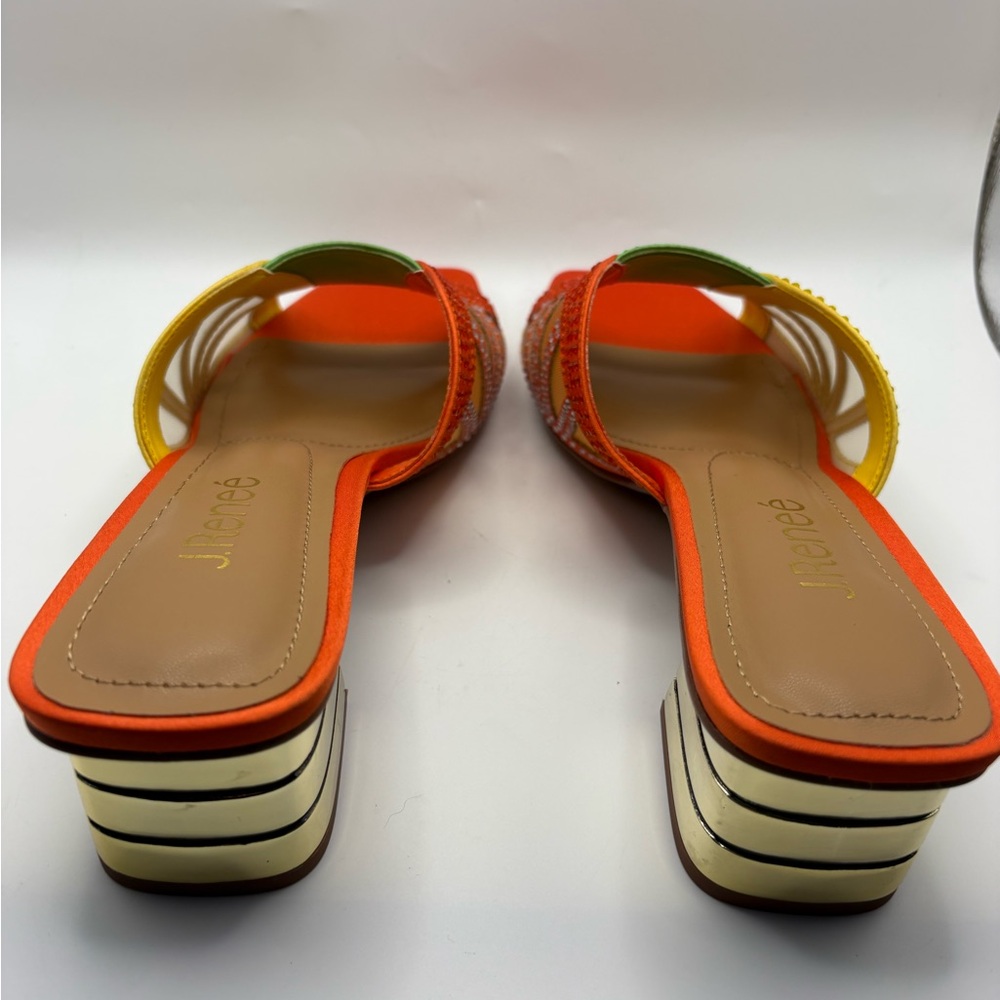 J.Renee Orange, Yellow & Green Embellished Low Block Heel Slide - Picture 7 of 16